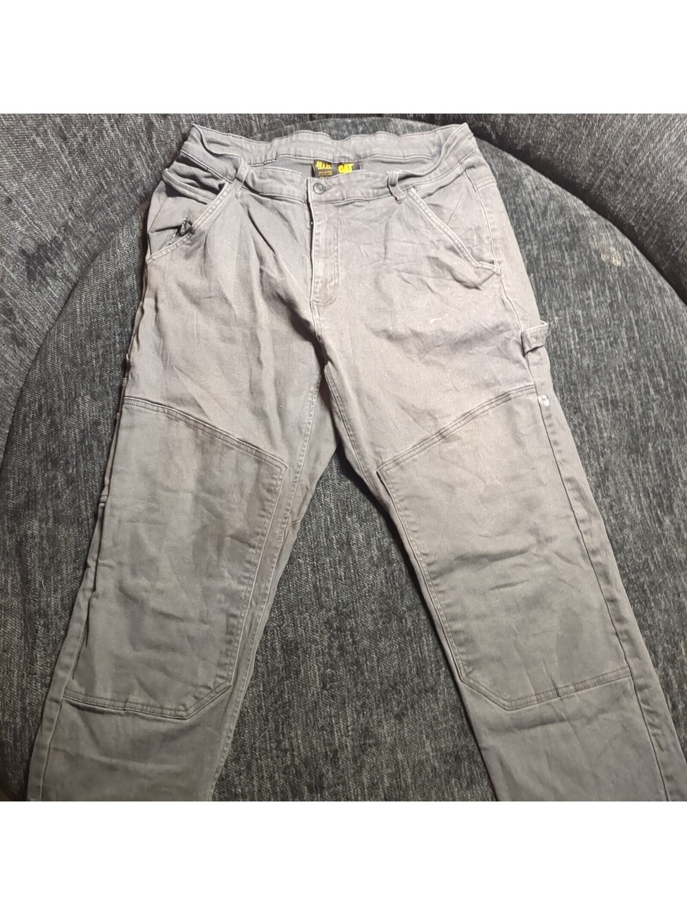 CAT Caterpillar Pants Mens Grey 38X32 Double Knee Carpenter Stretch WorkWear